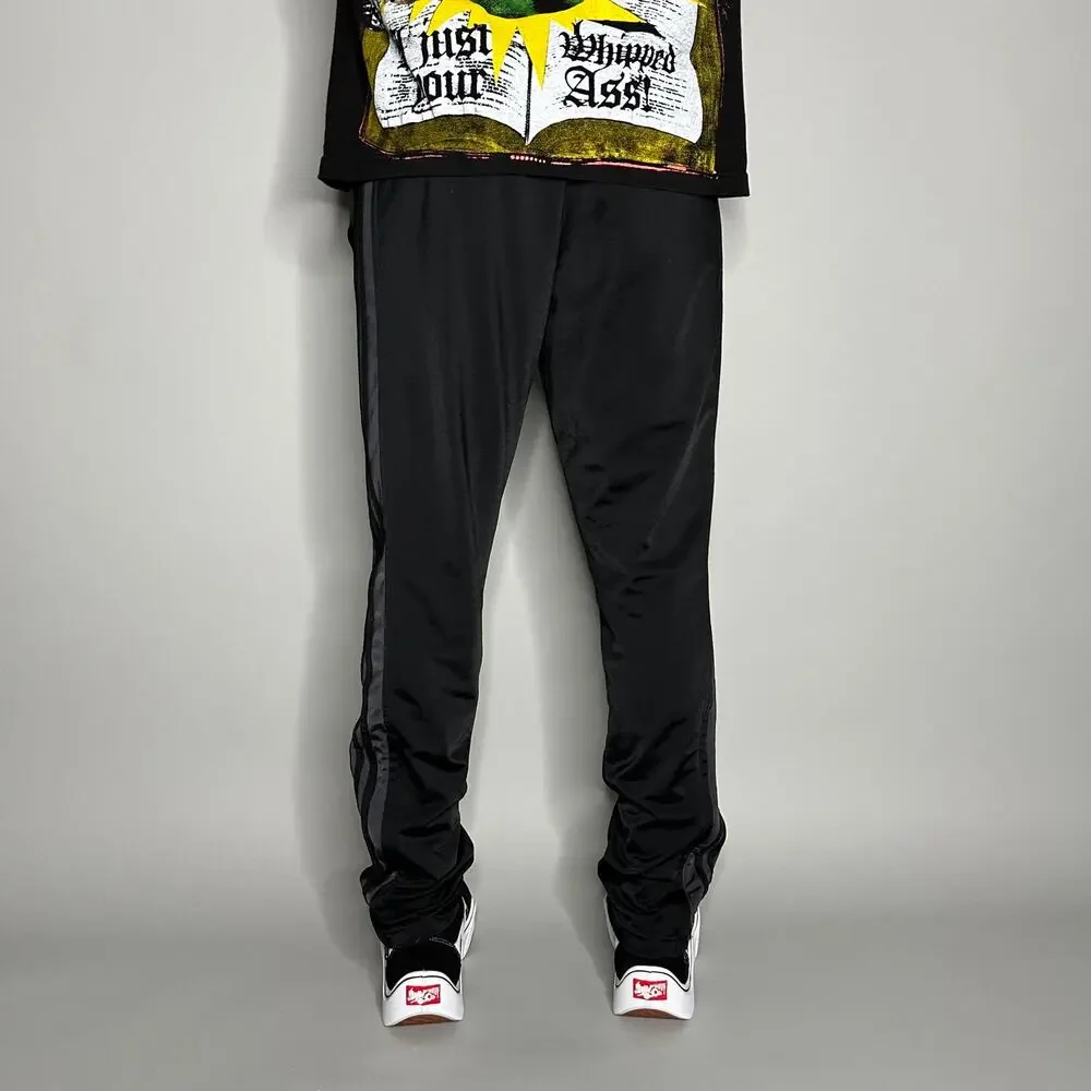 Vintage Y2K Adidas Sweatpants Mens M Jet Black Polyester 3 Stripes Grey Accents